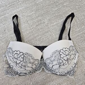 Victoria's Secret Lace Overlay Bra - Black and Cream